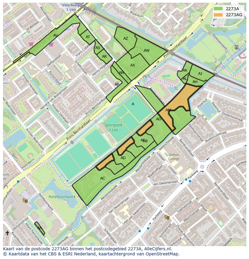 Afbeelding van het postcodegebied 2273 AG op de kaart.