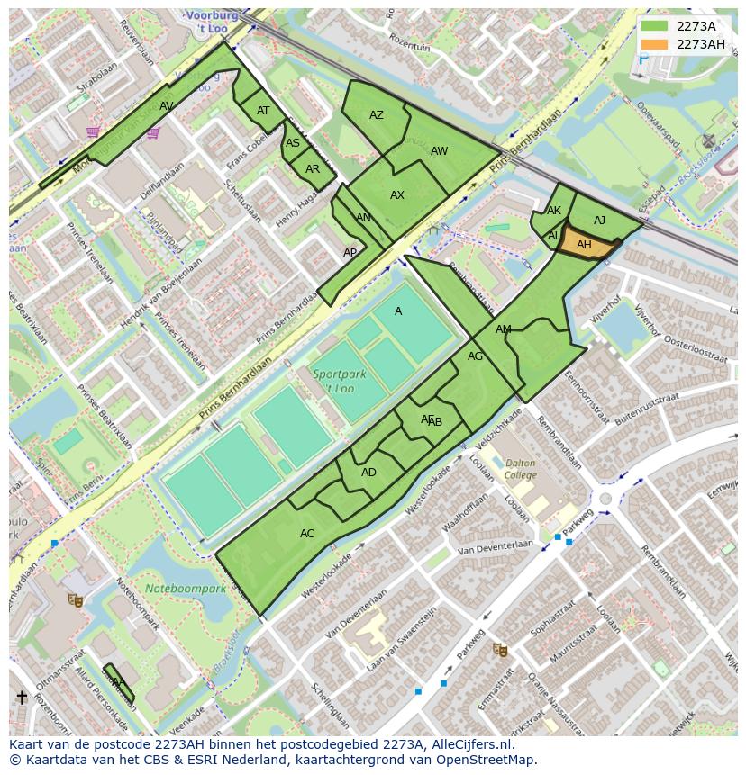 Afbeelding van het postcodegebied 2273 AH op de kaart.