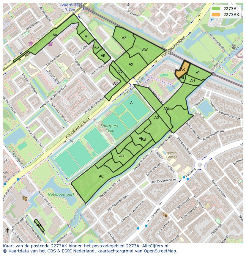 Afbeelding van het postcodegebied 2273 AK op de kaart.