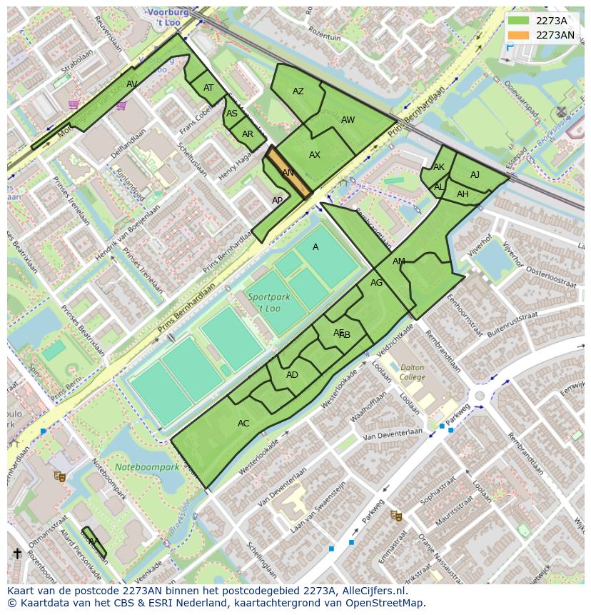 Afbeelding van het postcodegebied 2273 AN op de kaart.