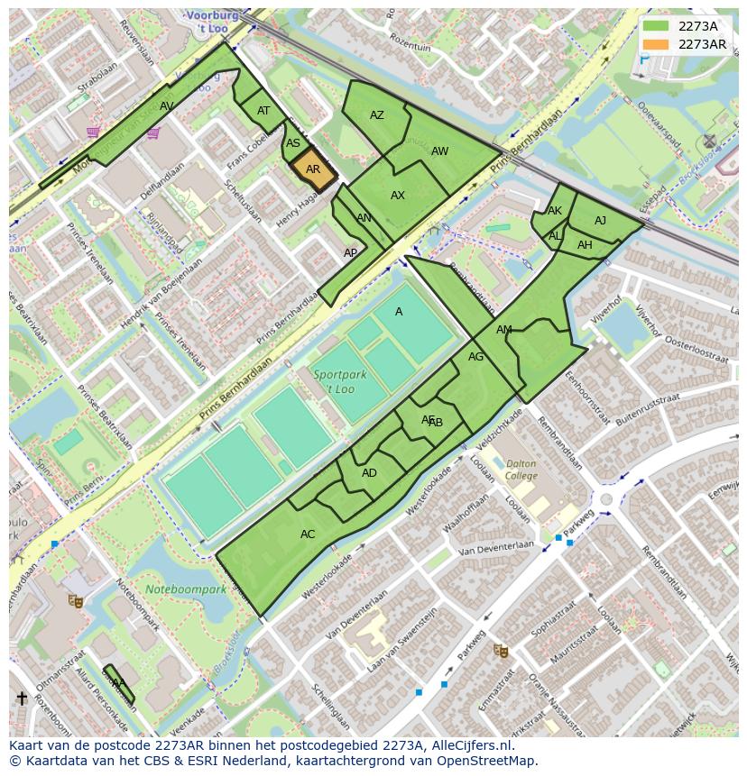 Afbeelding van het postcodegebied 2273 AR op de kaart.