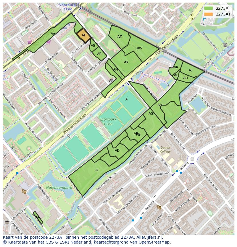 Afbeelding van het postcodegebied 2273 AT op de kaart.