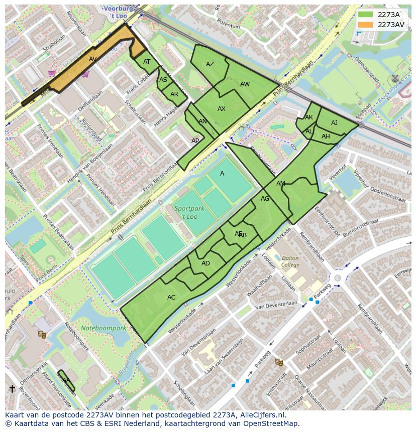 Afbeelding van het postcodegebied 2273 AV op de kaart.