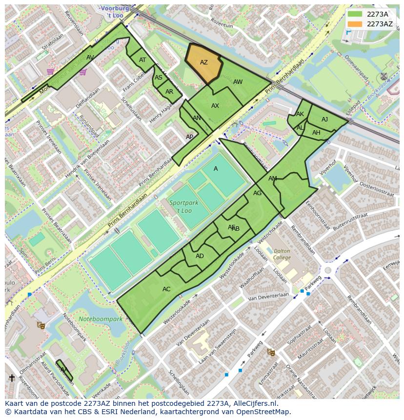 Afbeelding van het postcodegebied 2273 AZ op de kaart.