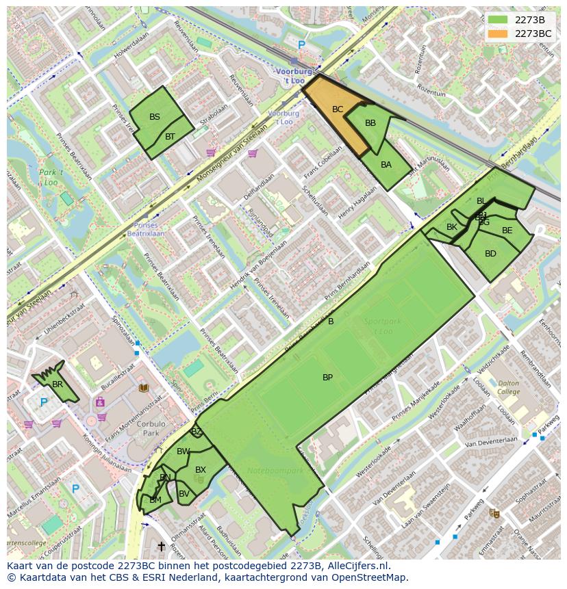 Afbeelding van het postcodegebied 2273 BC op de kaart.