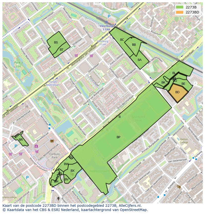 Afbeelding van het postcodegebied 2273 BD op de kaart.
