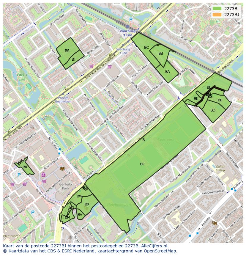 Afbeelding van het postcodegebied 2273 BJ op de kaart.