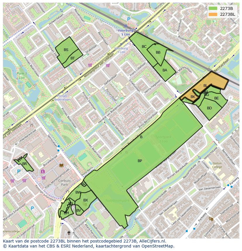 Afbeelding van het postcodegebied 2273 BL op de kaart.