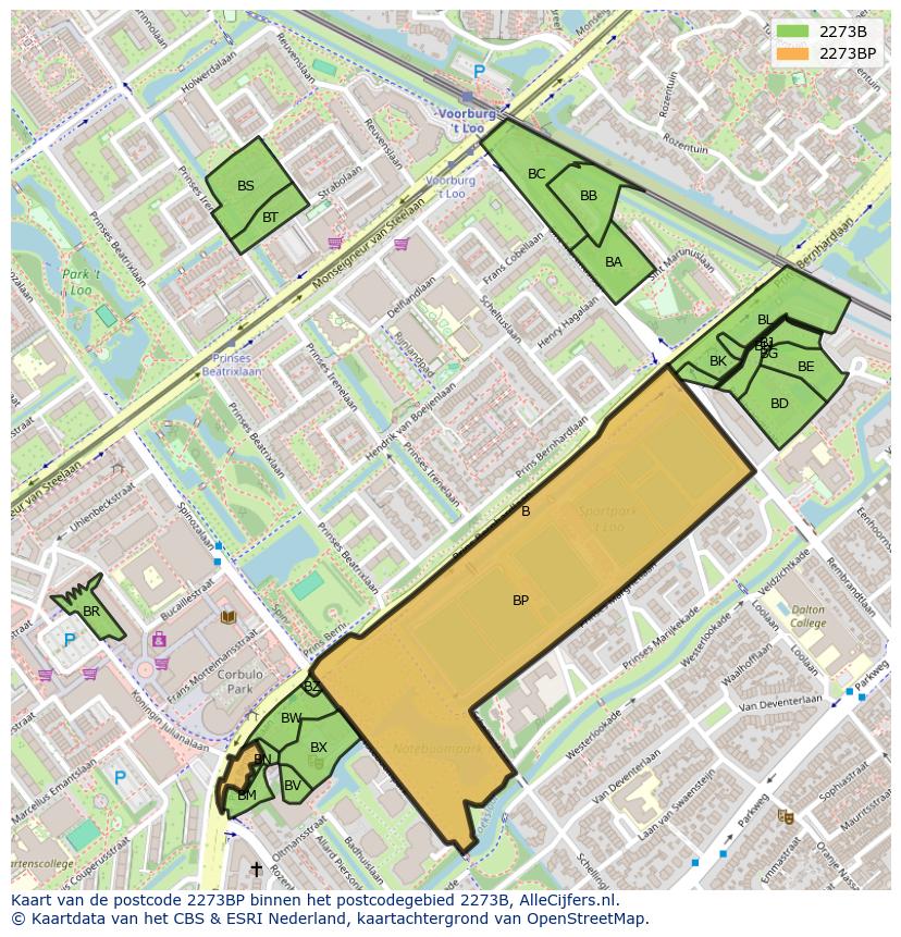 Afbeelding van het postcodegebied 2273 BP op de kaart.