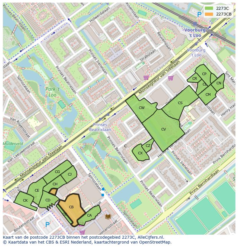 Afbeelding van het postcodegebied 2273 CB op de kaart.