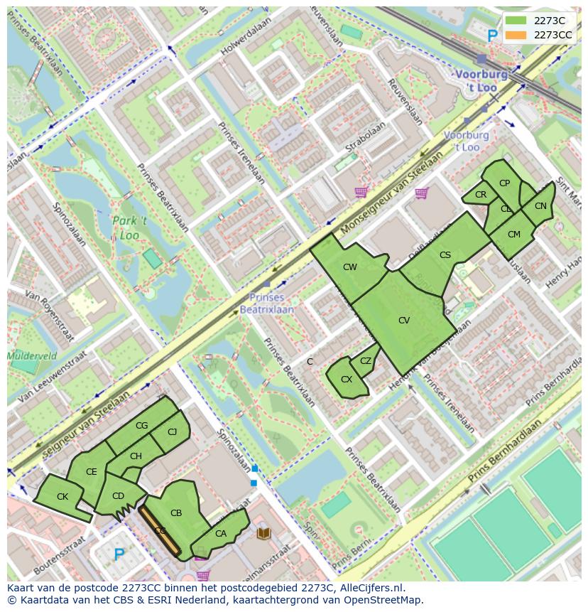 Afbeelding van het postcodegebied 2273 CC op de kaart.