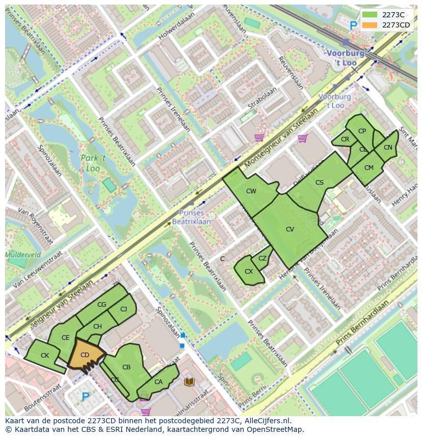 Afbeelding van het postcodegebied 2273 CD op de kaart.