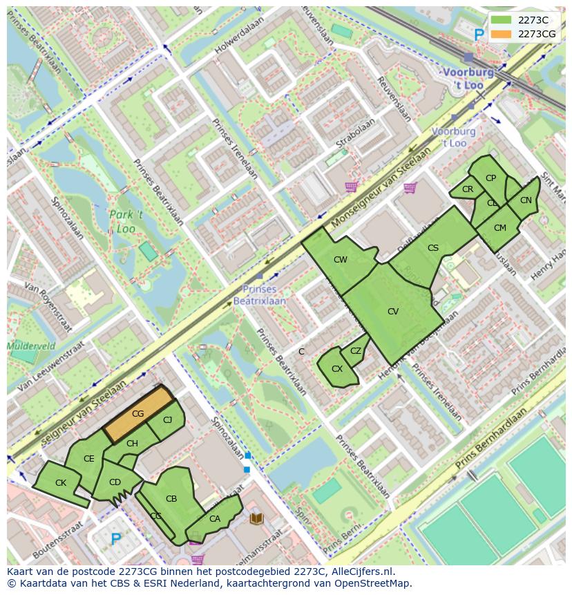 Afbeelding van het postcodegebied 2273 CG op de kaart.