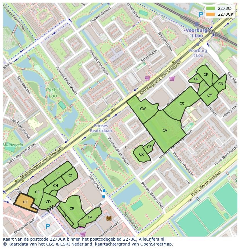 Afbeelding van het postcodegebied 2273 CK op de kaart.