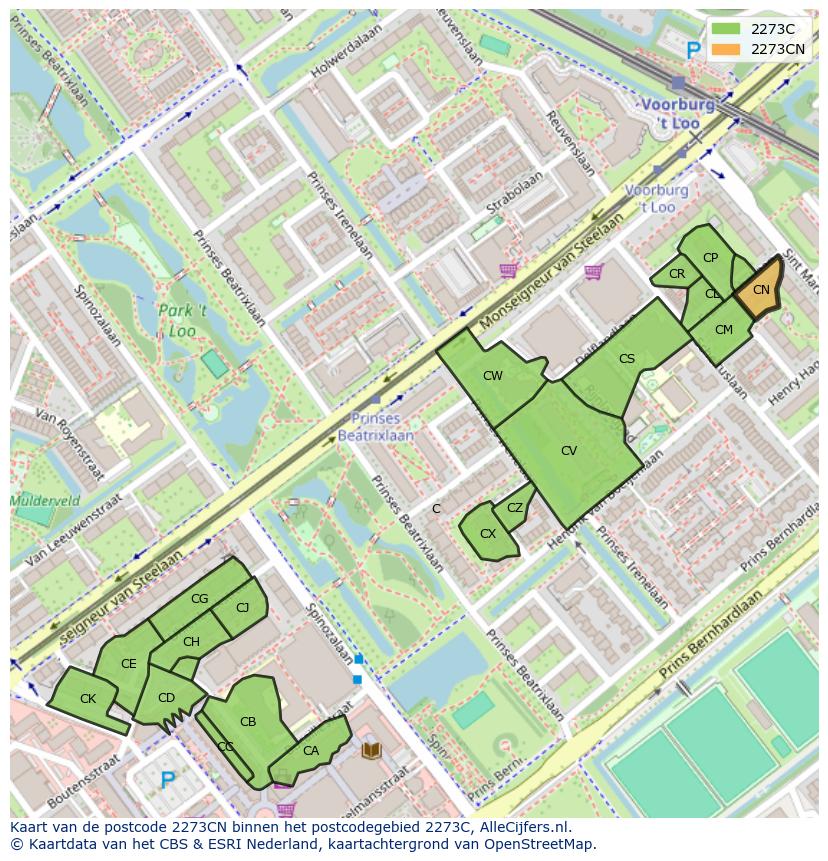 Afbeelding van het postcodegebied 2273 CN op de kaart.