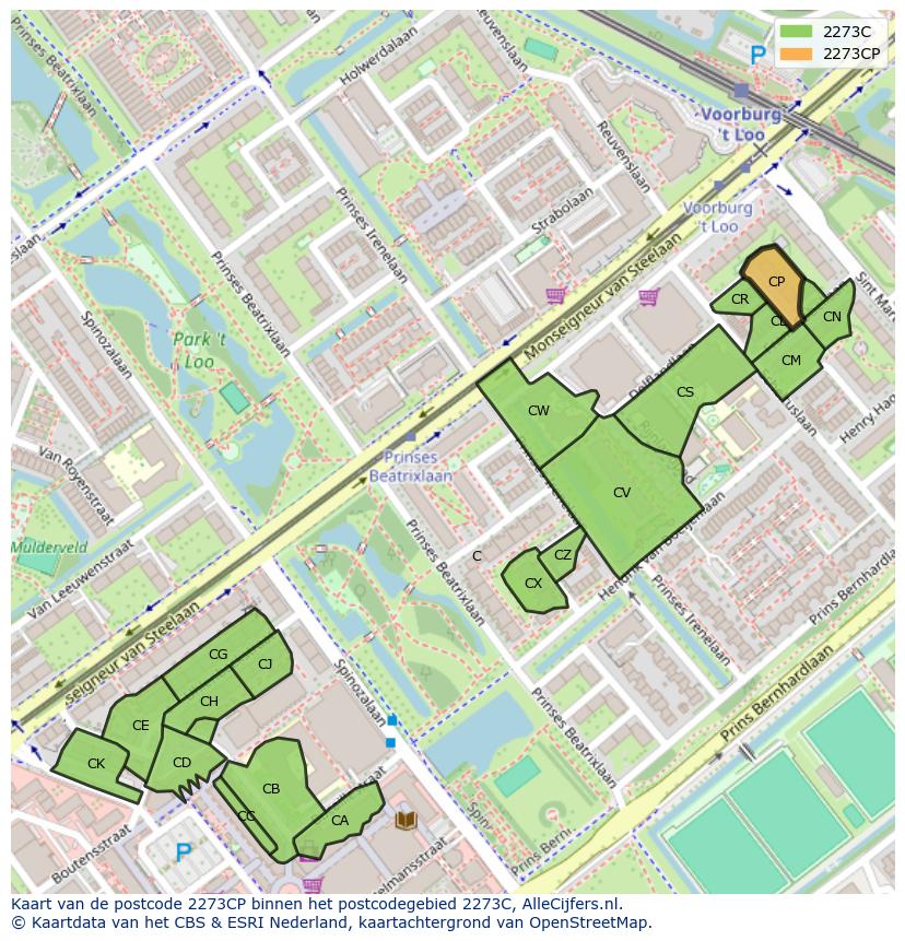 Afbeelding van het postcodegebied 2273 CP op de kaart.