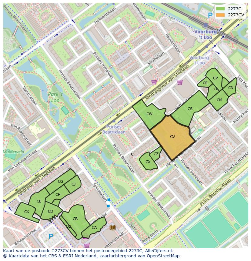 Afbeelding van het postcodegebied 2273 CV op de kaart.