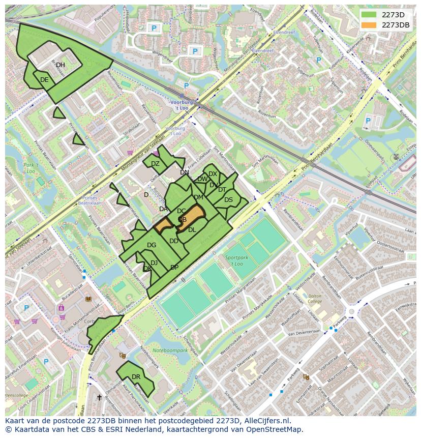 Afbeelding van het postcodegebied 2273 DB op de kaart.