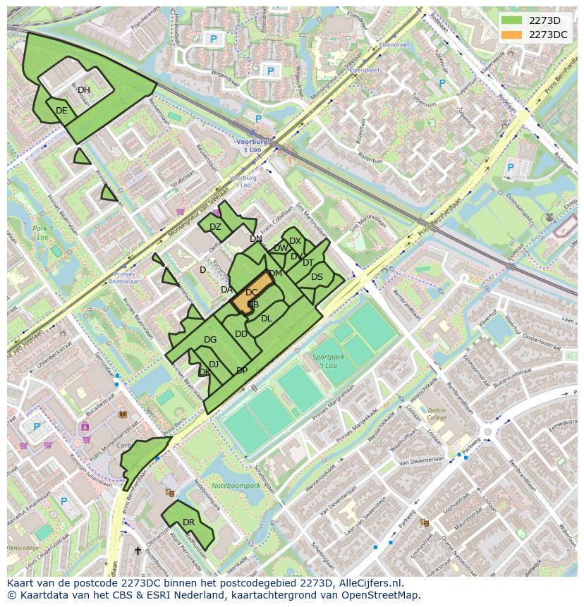 Afbeelding van het postcodegebied 2273 DC op de kaart.