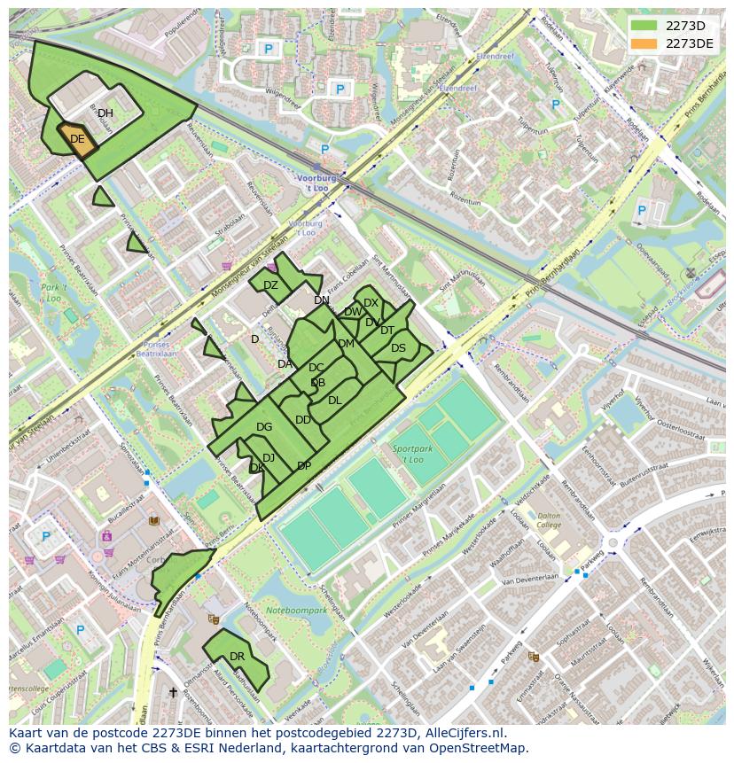 Afbeelding van het postcodegebied 2273 DE op de kaart.
