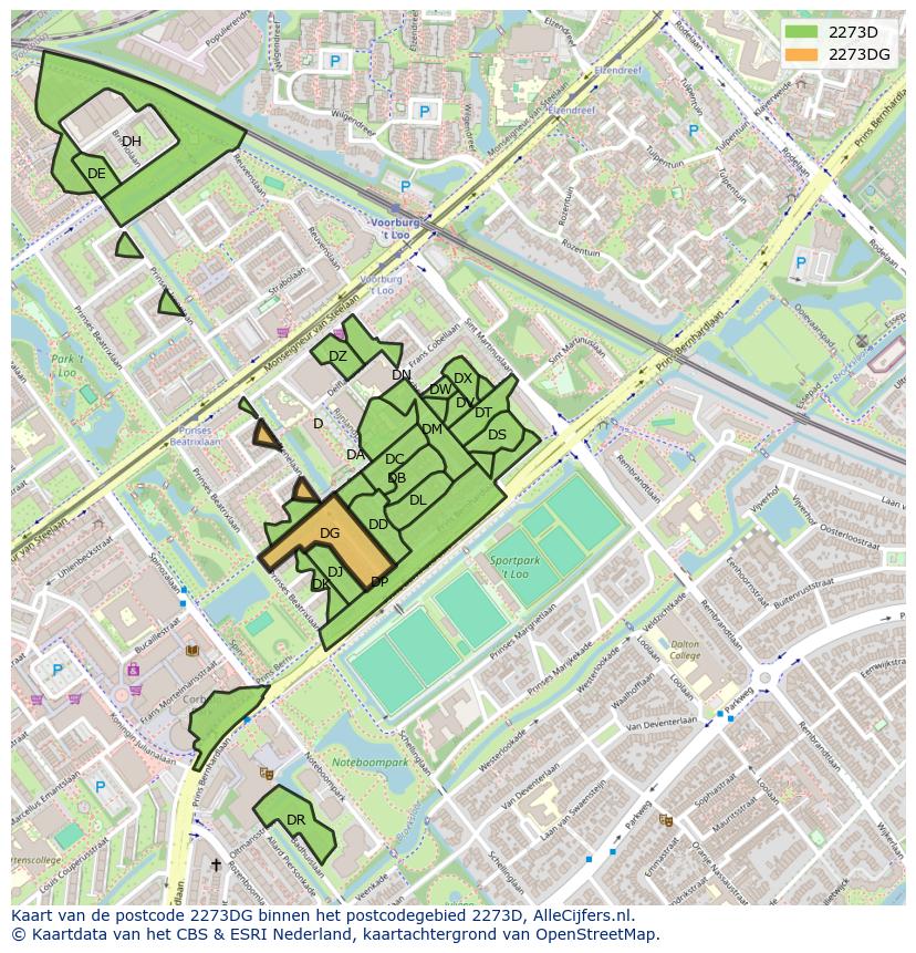 Afbeelding van het postcodegebied 2273 DG op de kaart.