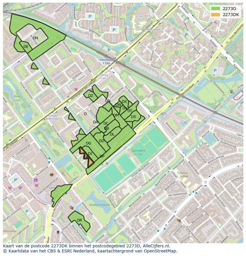 Afbeelding van het postcodegebied 2273 DK op de kaart.