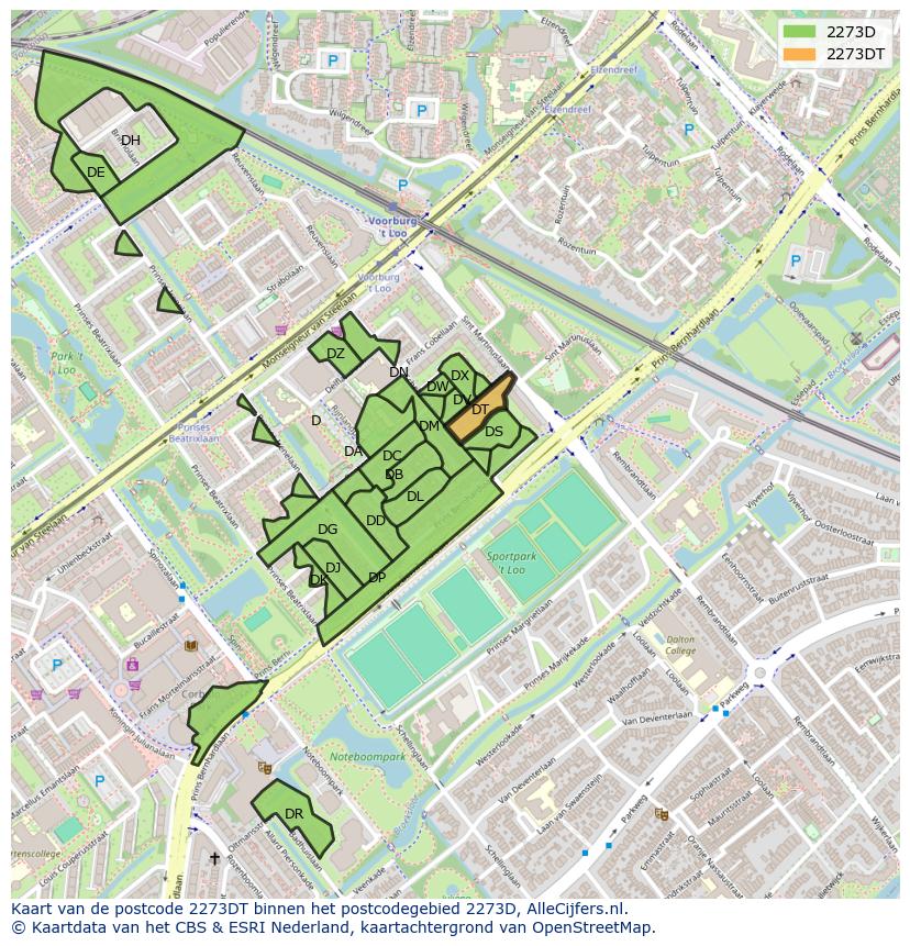 Afbeelding van het postcodegebied 2273 DT op de kaart.