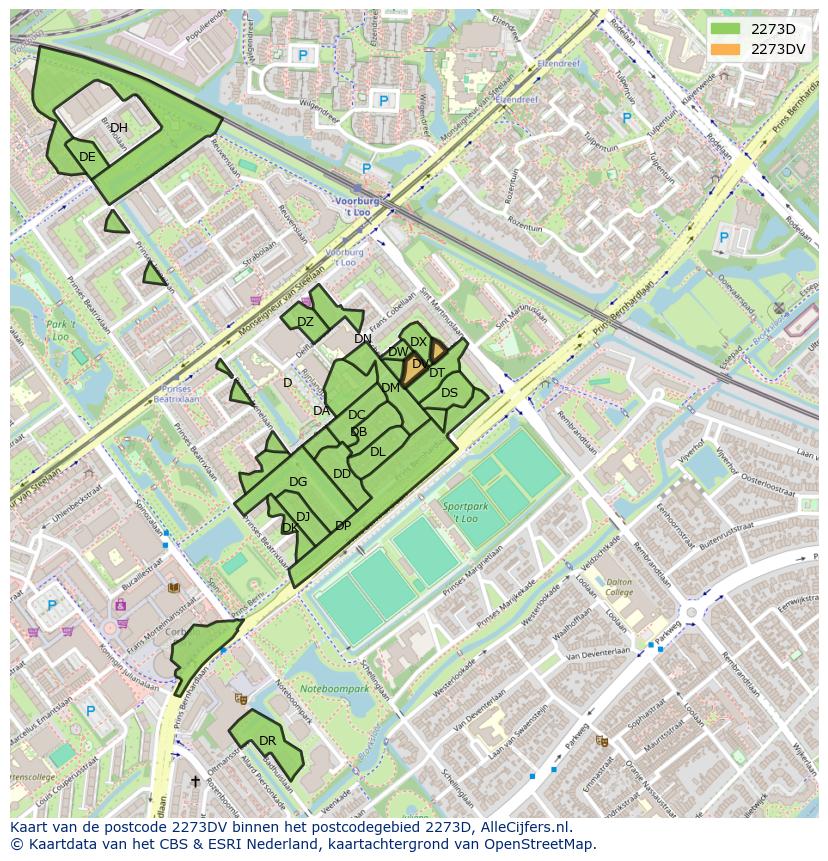 Afbeelding van het postcodegebied 2273 DV op de kaart.