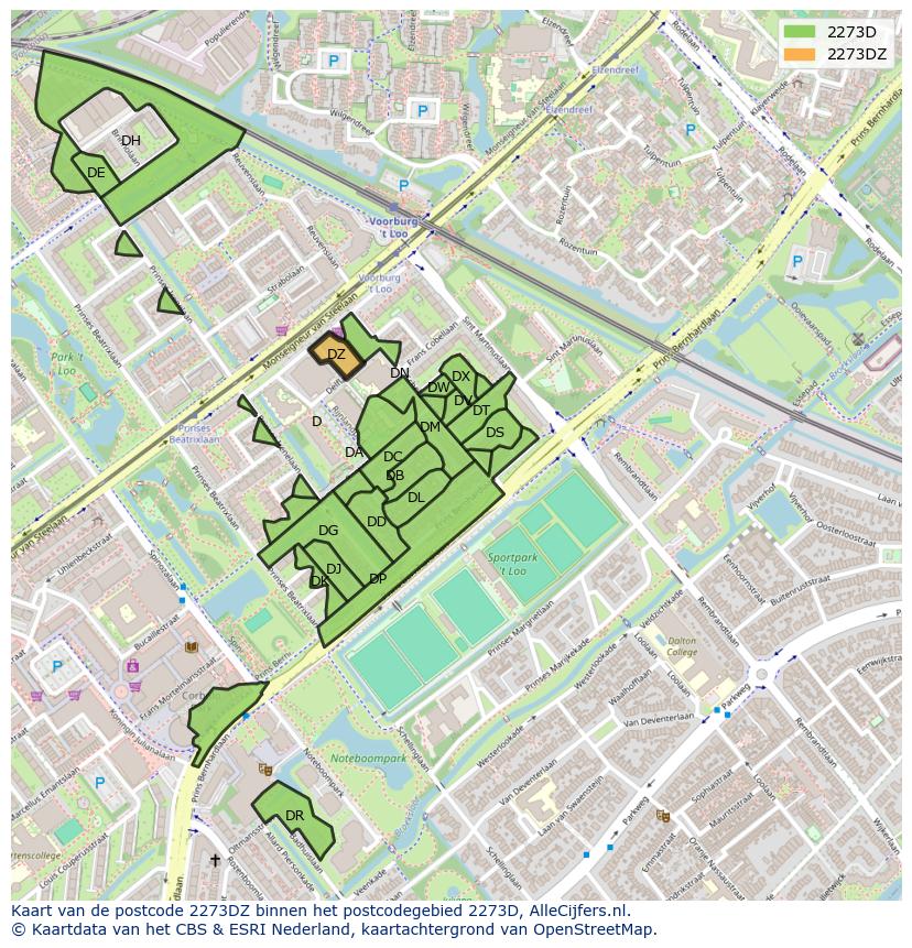 Afbeelding van het postcodegebied 2273 DZ op de kaart.