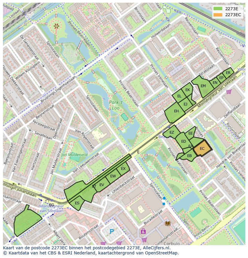 Afbeelding van het postcodegebied 2273 EC op de kaart.