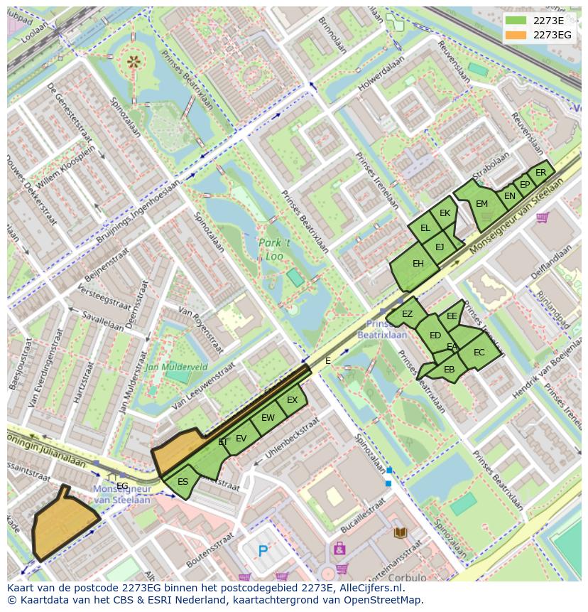 Afbeelding van het postcodegebied 2273 EG op de kaart.