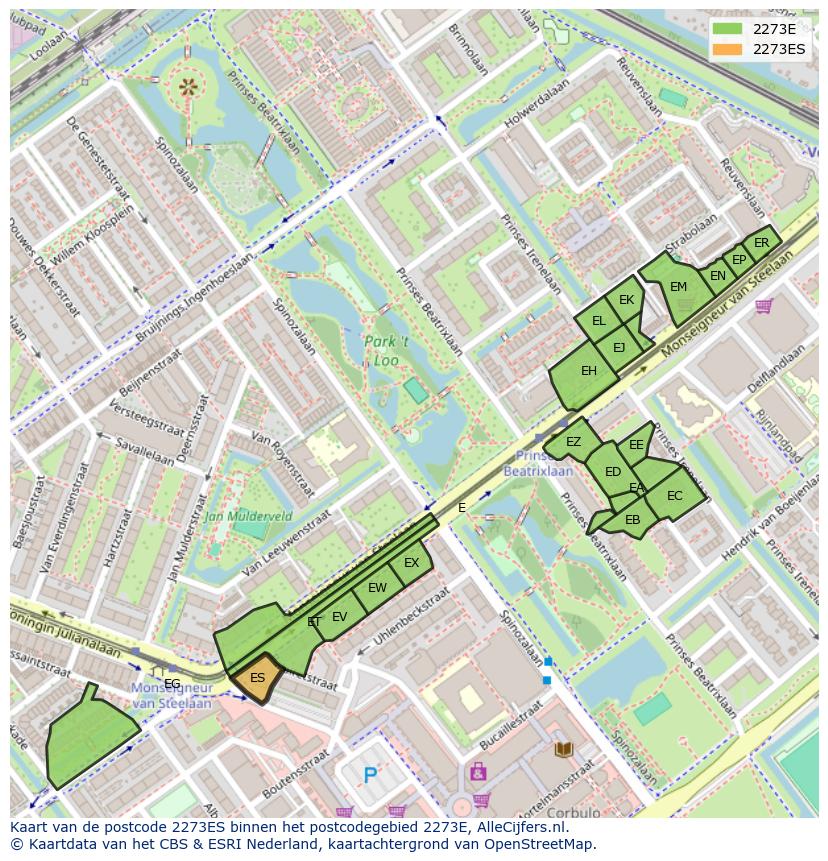 Afbeelding van het postcodegebied 2273 ES op de kaart.