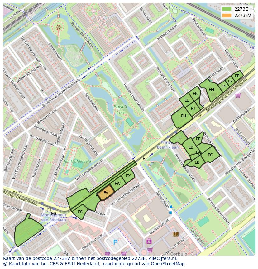 Afbeelding van het postcodegebied 2273 EV op de kaart.