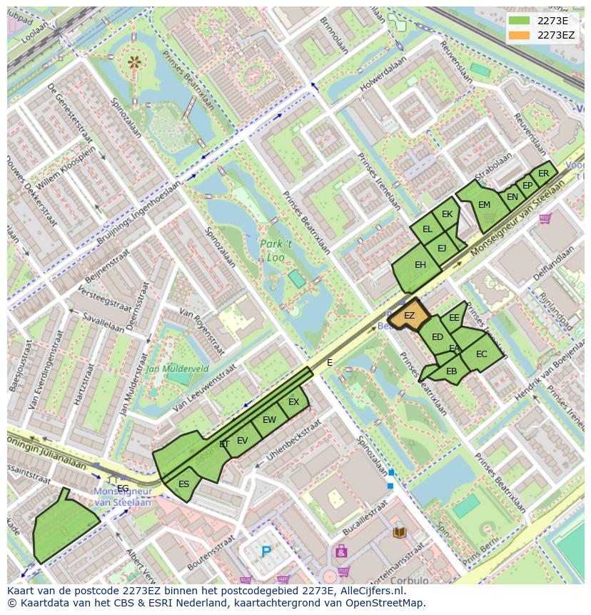 Afbeelding van het postcodegebied 2273 EZ op de kaart.