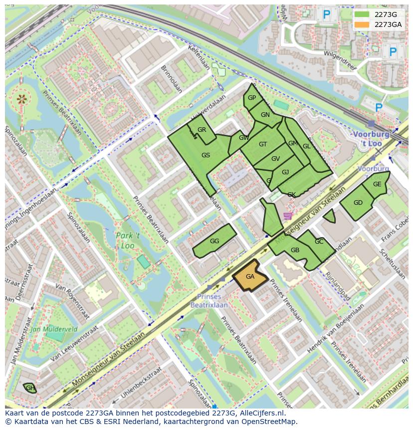 Afbeelding van het postcodegebied 2273 GA op de kaart.