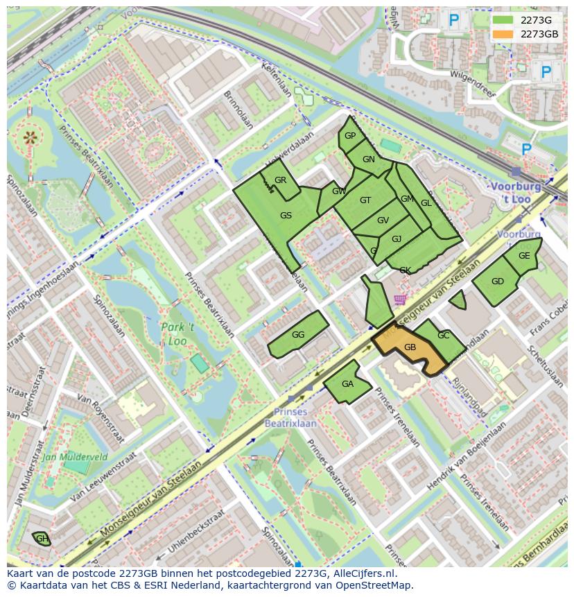 Afbeelding van het postcodegebied 2273 GB op de kaart.