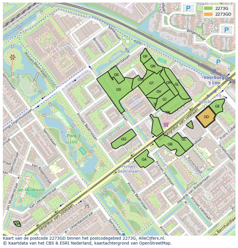 Afbeelding van het postcodegebied 2273 GD op de kaart.