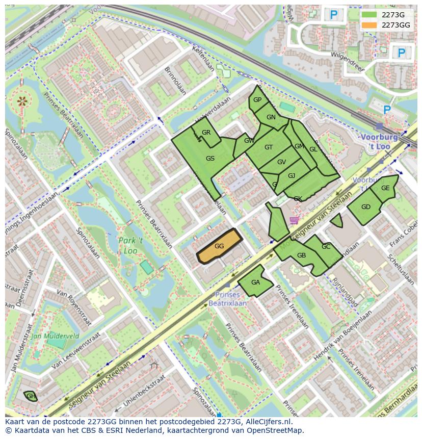 Afbeelding van het postcodegebied 2273 GG op de kaart.