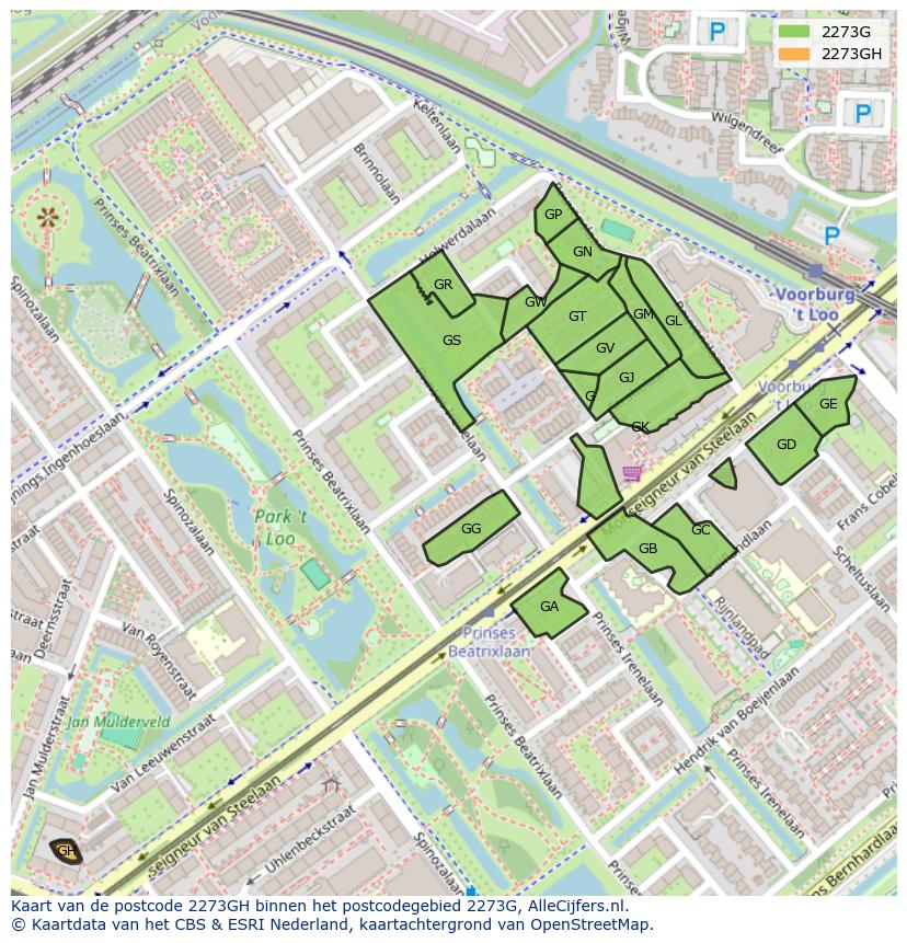 Afbeelding van het postcodegebied 2273 GH op de kaart.