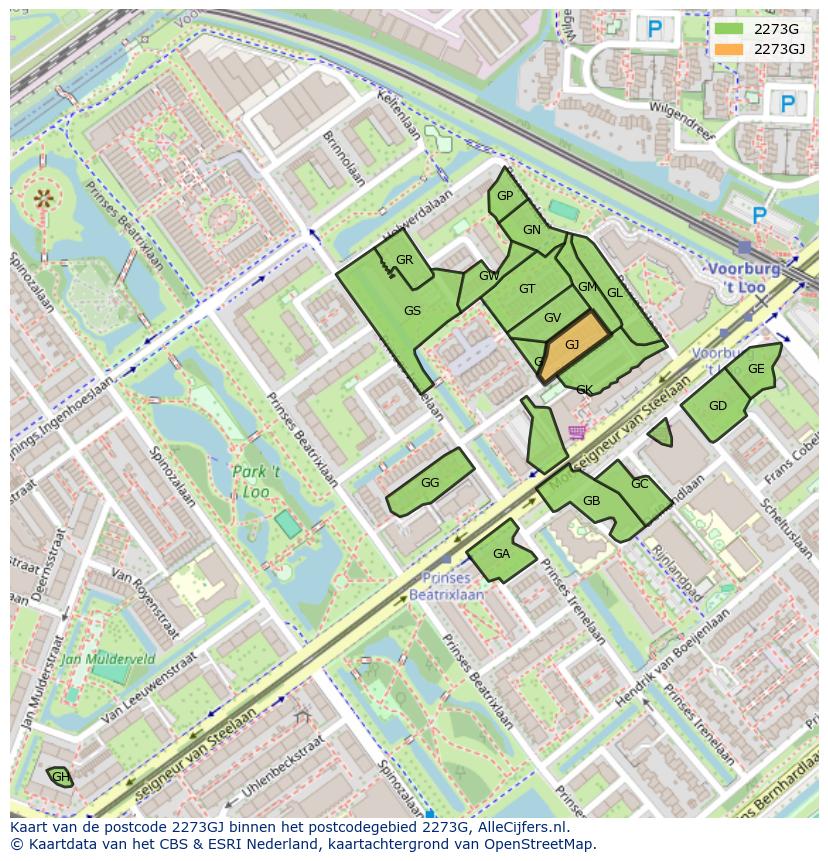 Afbeelding van het postcodegebied 2273 GJ op de kaart.