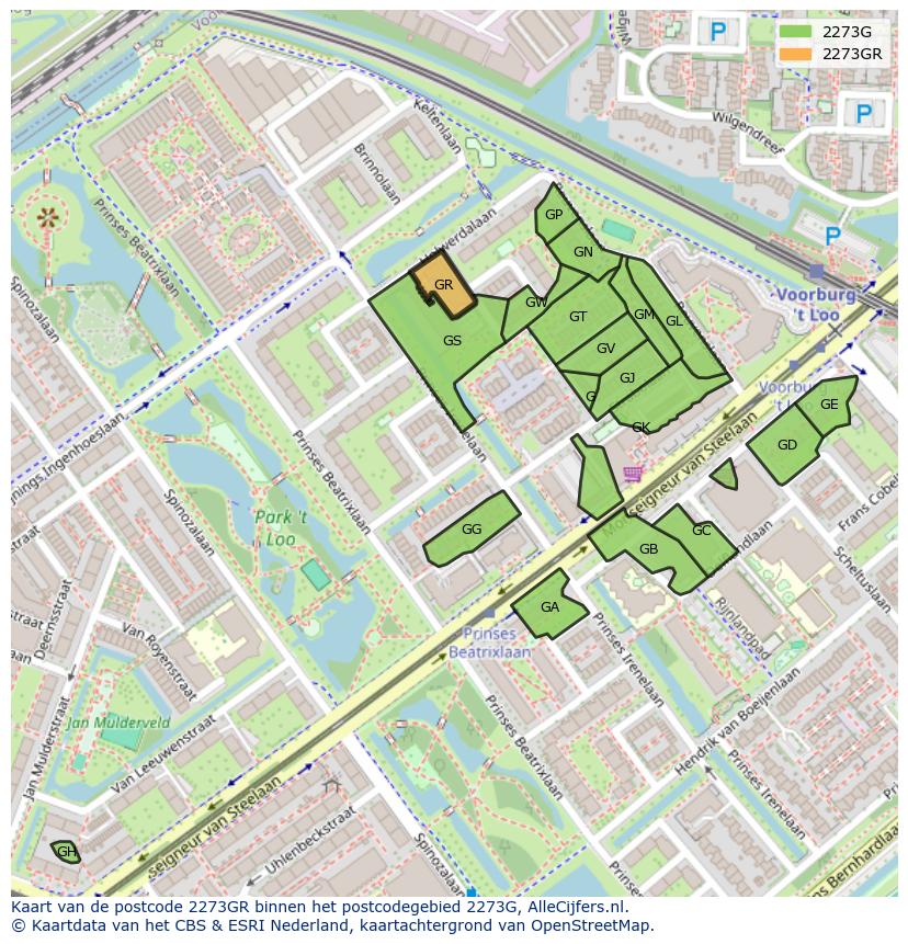 Afbeelding van het postcodegebied 2273 GR op de kaart.