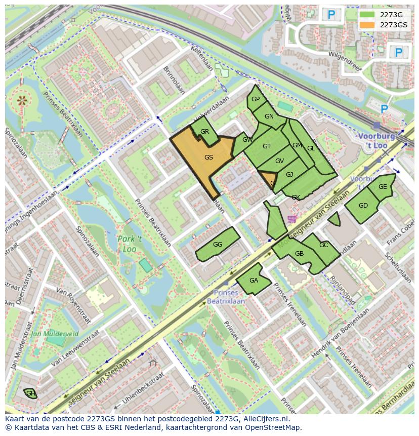 Afbeelding van het postcodegebied 2273 GS op de kaart.