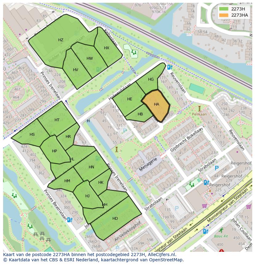 Afbeelding van het postcodegebied 2273 HA op de kaart.