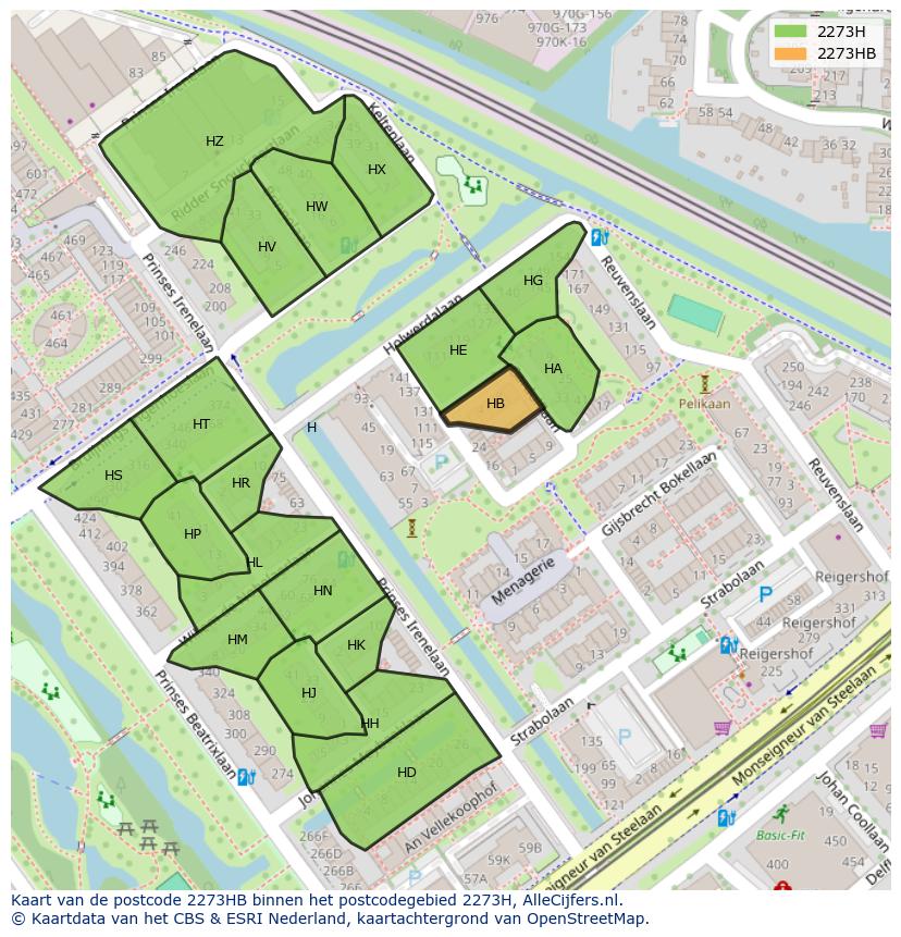 Afbeelding van het postcodegebied 2273 HB op de kaart.