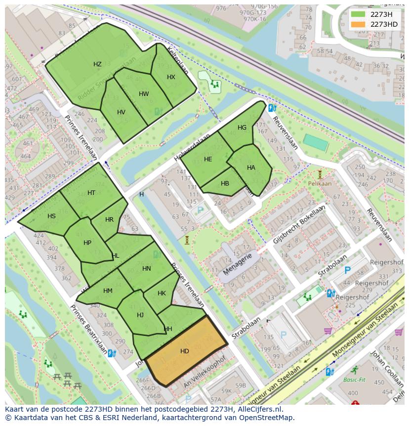 Afbeelding van het postcodegebied 2273 HD op de kaart.