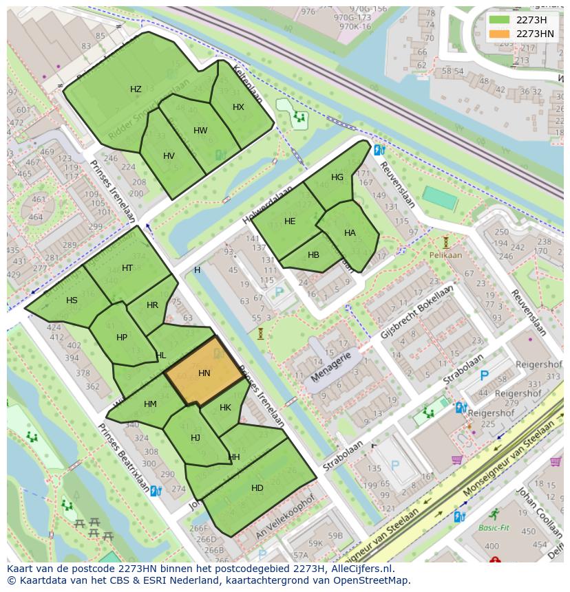 Afbeelding van het postcodegebied 2273 HN op de kaart.
