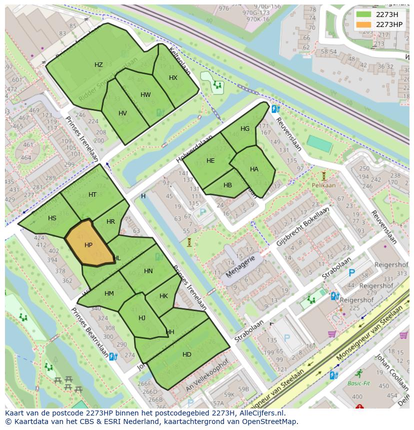 Afbeelding van het postcodegebied 2273 HP op de kaart.
