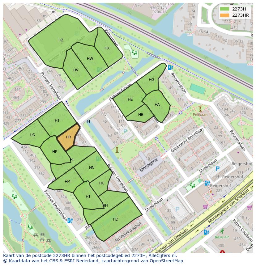 Afbeelding van het postcodegebied 2273 HR op de kaart.