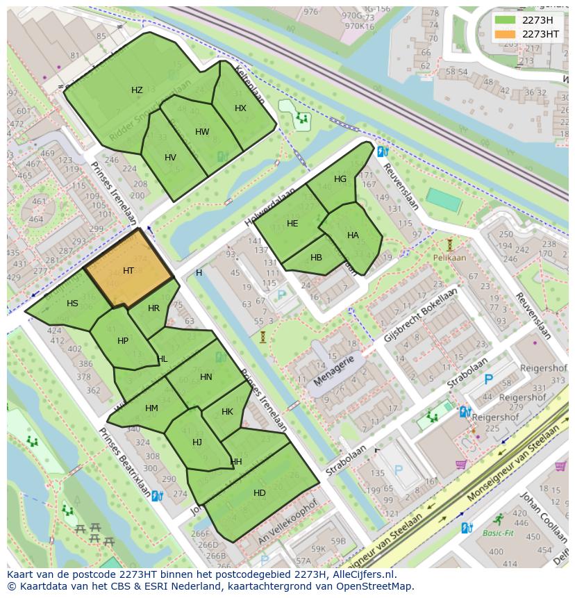 Afbeelding van het postcodegebied 2273 HT op de kaart.
