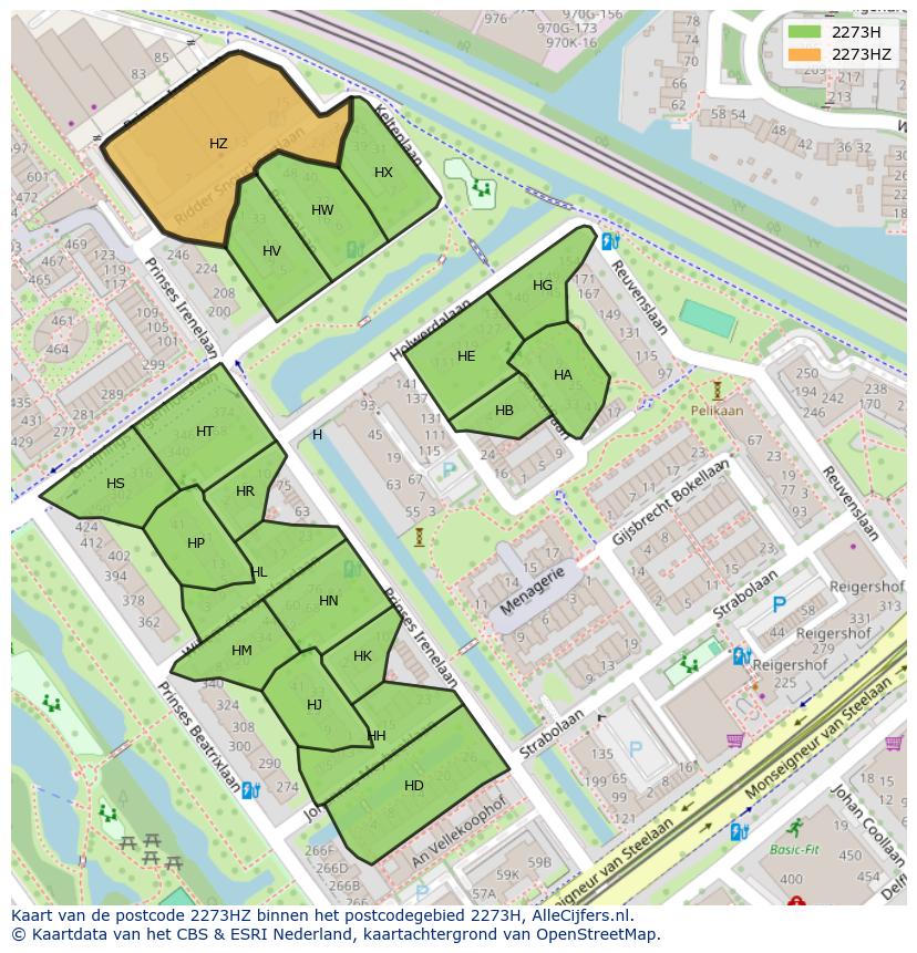 Afbeelding van het postcodegebied 2273 HZ op de kaart.